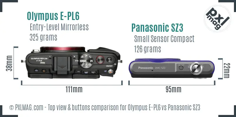 Olympus E-PL6 vs Panasonic SZ3 top view buttons comparison