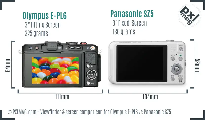 Olympus E-PL6 vs Panasonic SZ5 Screen and Viewfinder comparison