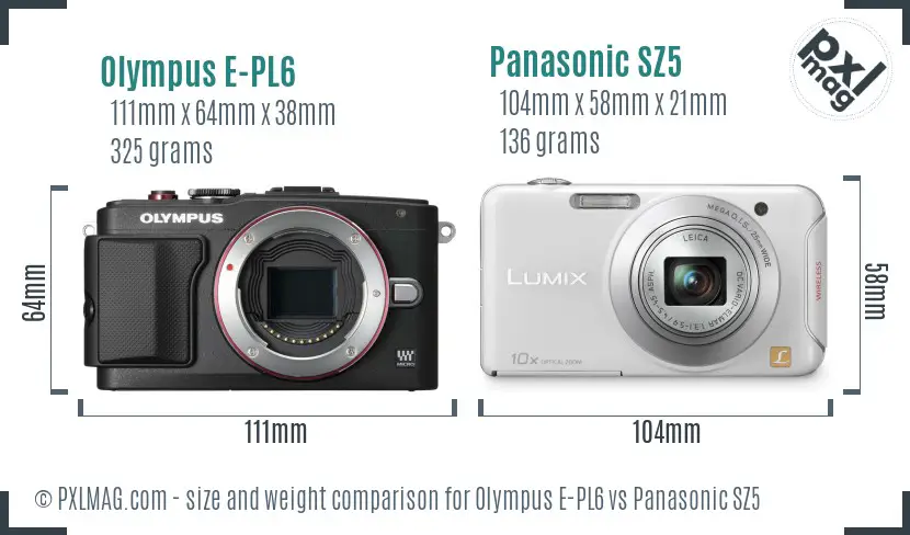 Olympus E-PL6 vs Panasonic SZ5 size comparison