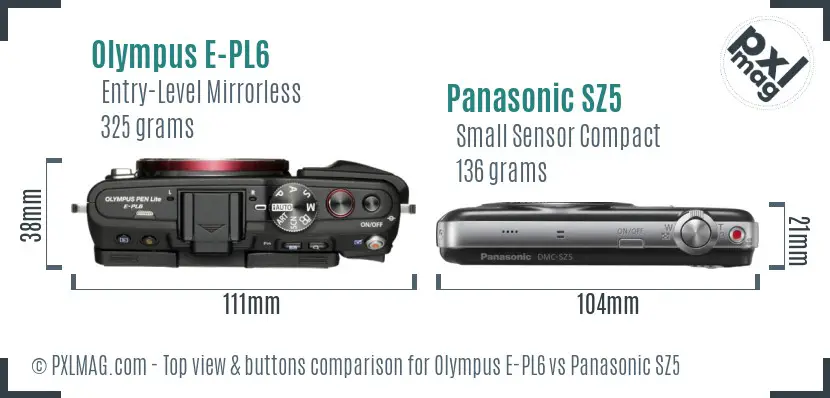 Olympus E-PL6 vs Panasonic SZ5 top view buttons comparison