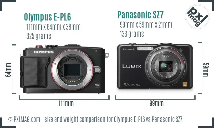 Olympus E-PL6 vs Panasonic SZ7 size comparison