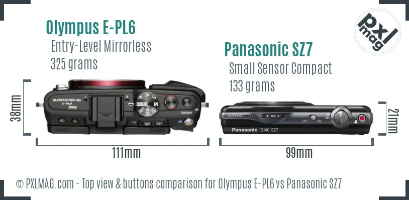Olympus E-PL6 vs Panasonic SZ7 top view buttons comparison