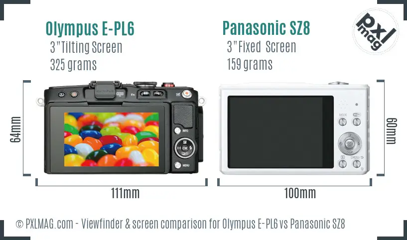 Olympus E-PL6 vs Panasonic SZ8 Screen and Viewfinder comparison
