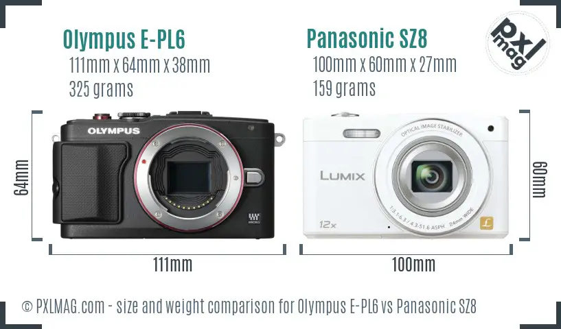 Olympus E-PL6 vs Panasonic SZ8 size comparison