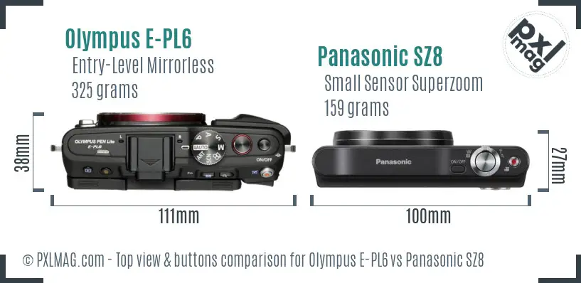 Olympus E-PL6 vs Panasonic SZ8 top view buttons comparison