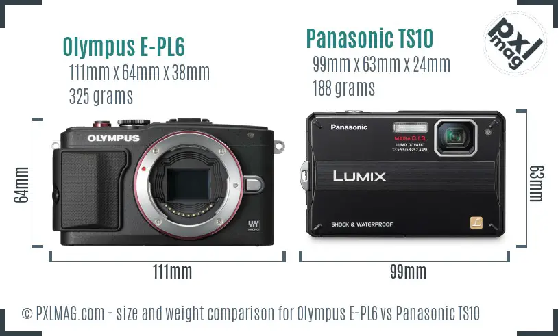 Olympus E-PL6 vs Panasonic TS10 size comparison