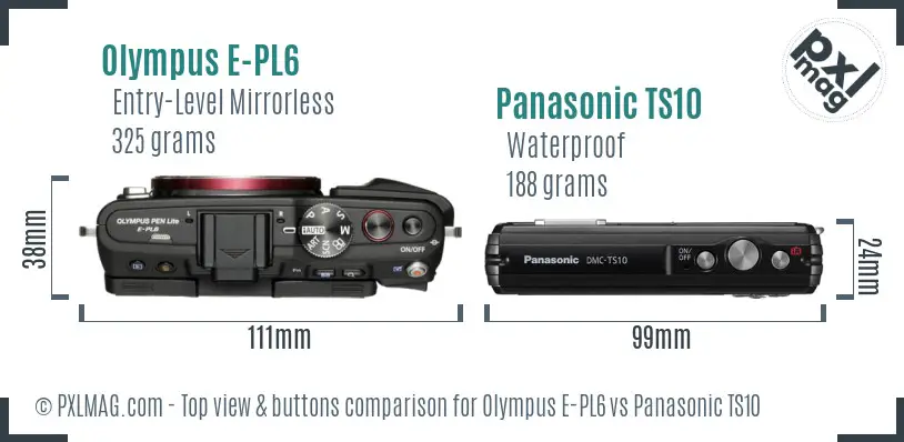 Olympus E-PL6 vs Panasonic TS10 top view buttons comparison