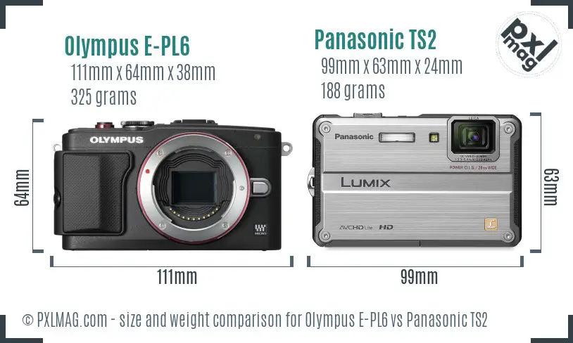 Olympus E-PL6 vs Panasonic TS2 size comparison