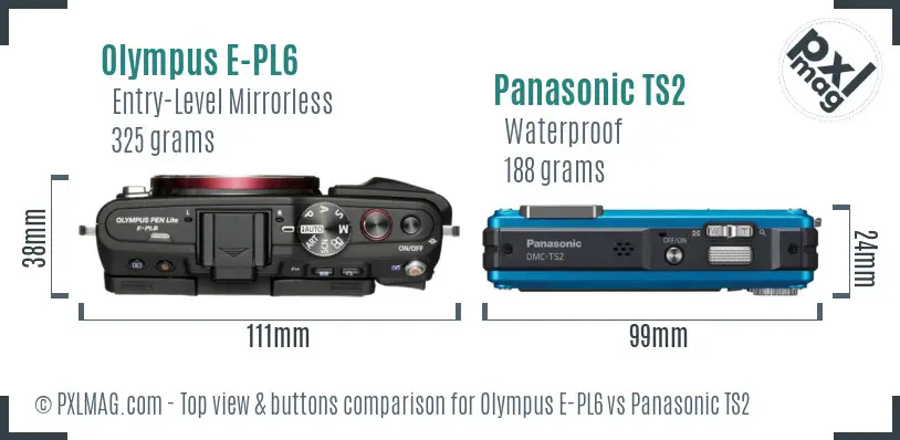 Olympus E-PL6 vs Panasonic TS2 top view buttons comparison