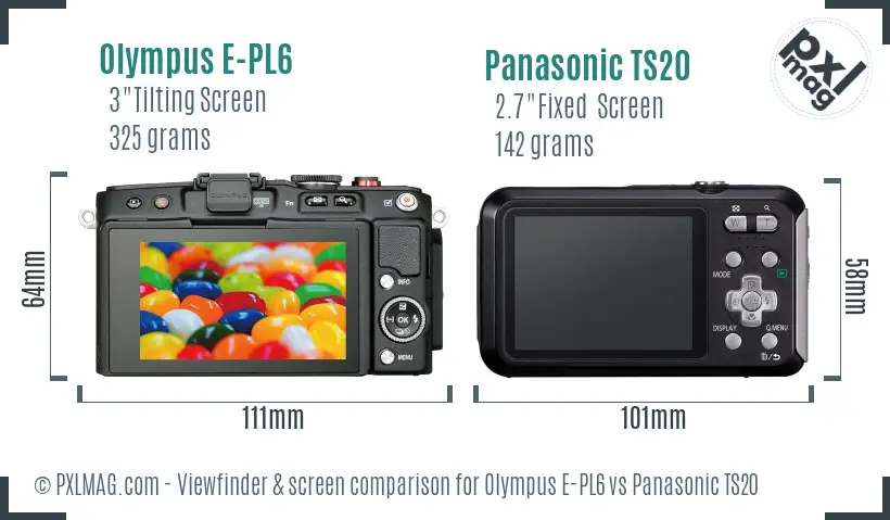 Olympus E-PL6 vs Panasonic TS20 Screen and Viewfinder comparison