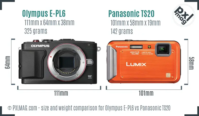 Olympus E-PL6 vs Panasonic TS20 size comparison