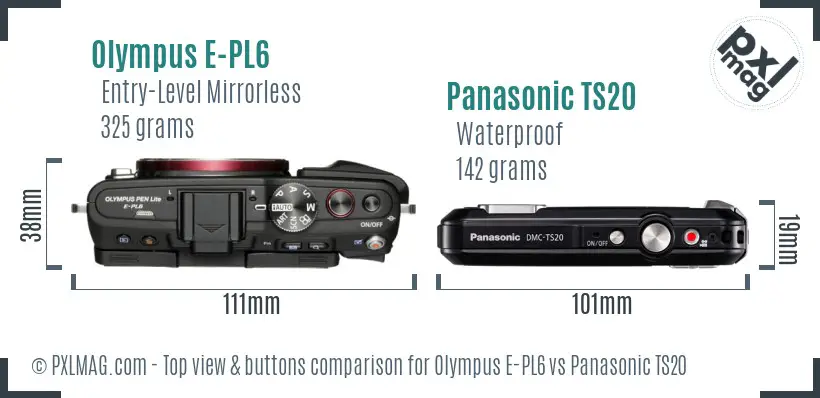 Olympus E-PL6 vs Panasonic TS20 top view buttons comparison