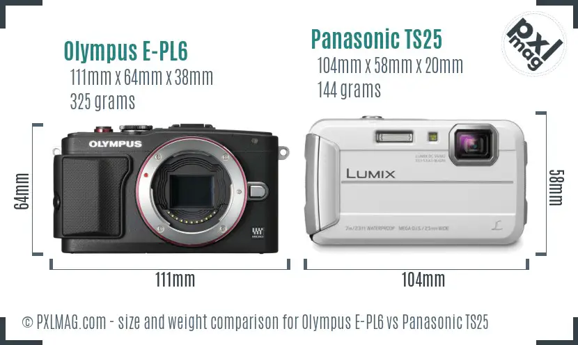 Olympus E-PL6 vs Panasonic TS25 size comparison
