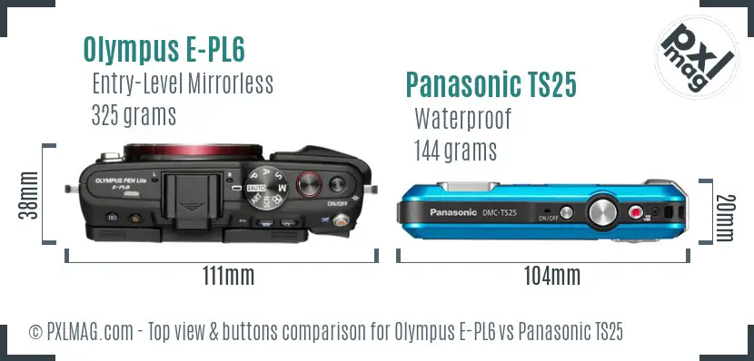 Olympus E-PL6 vs Panasonic TS25 top view buttons comparison
