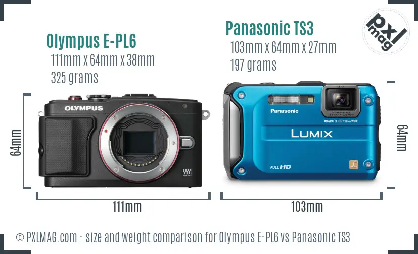 Olympus E-PL6 vs Panasonic TS3 size comparison