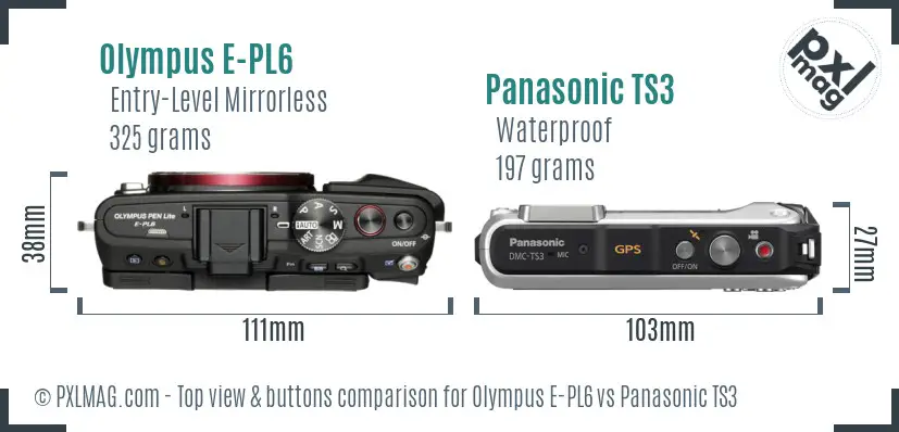 Olympus E-PL6 vs Panasonic TS3 top view buttons comparison