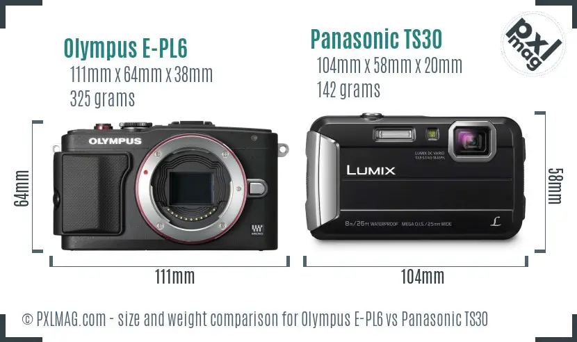 Olympus E-PL6 vs Panasonic TS30 size comparison