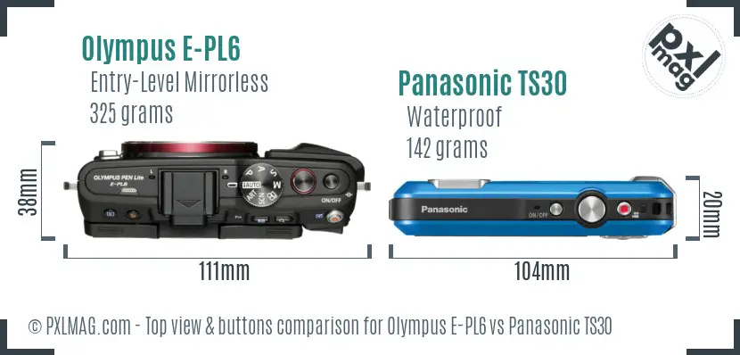 Olympus E-PL6 vs Panasonic TS30 top view buttons comparison