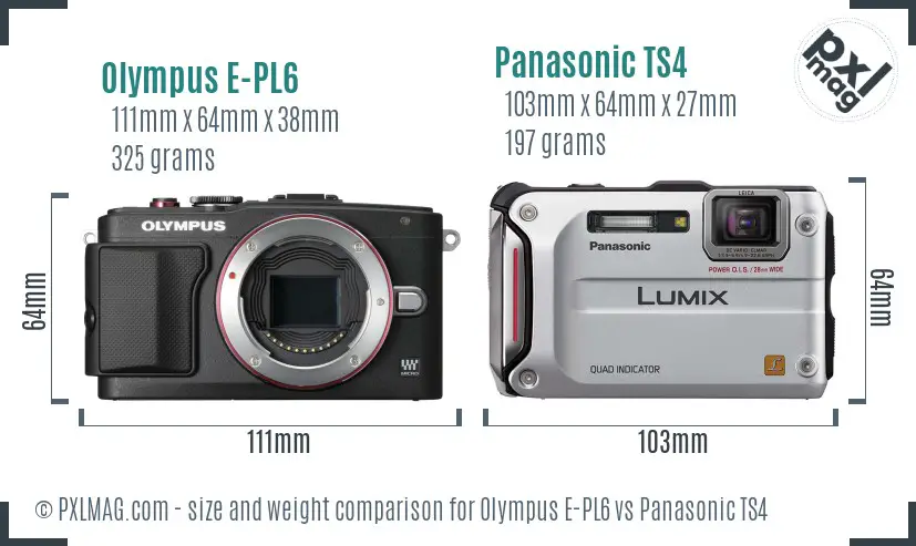 Olympus E-PL6 vs Panasonic TS4 size comparison