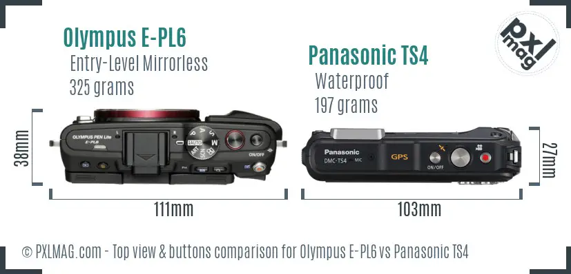 Olympus E-PL6 vs Panasonic TS4 top view buttons comparison