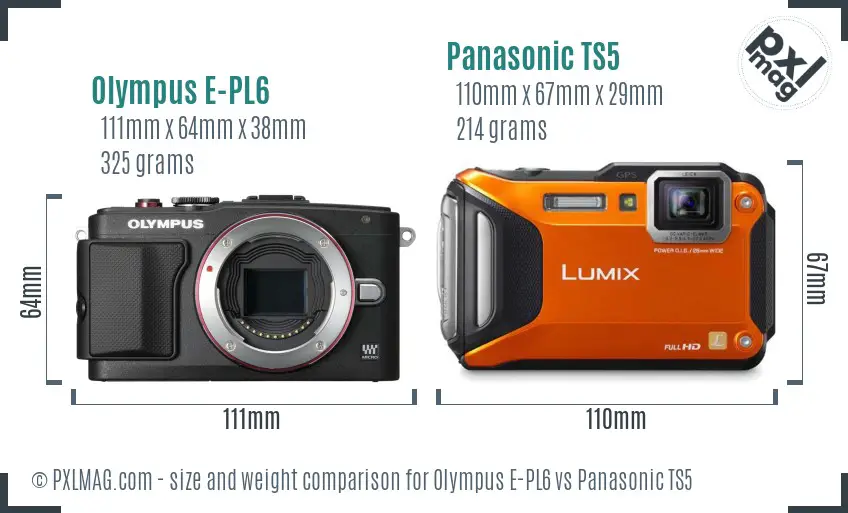 Olympus E-PL6 vs Panasonic TS5 size comparison