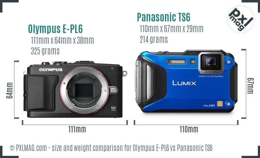 Olympus E-PL6 vs Panasonic TS6 size comparison
