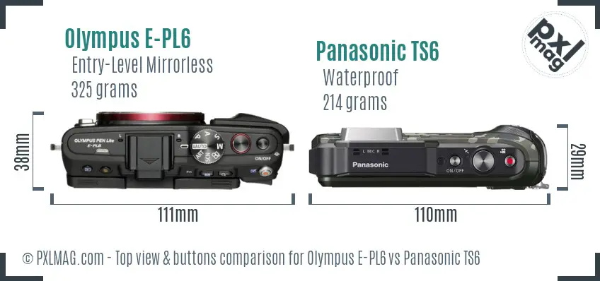 Olympus E-PL6 vs Panasonic TS6 top view buttons comparison
