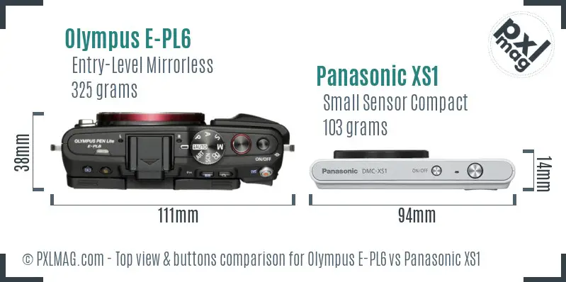 Olympus E-PL6 vs Panasonic XS1 top view buttons comparison