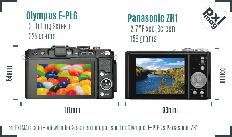 Olympus E-PL6 vs Panasonic ZR1 Screen and Viewfinder comparison
