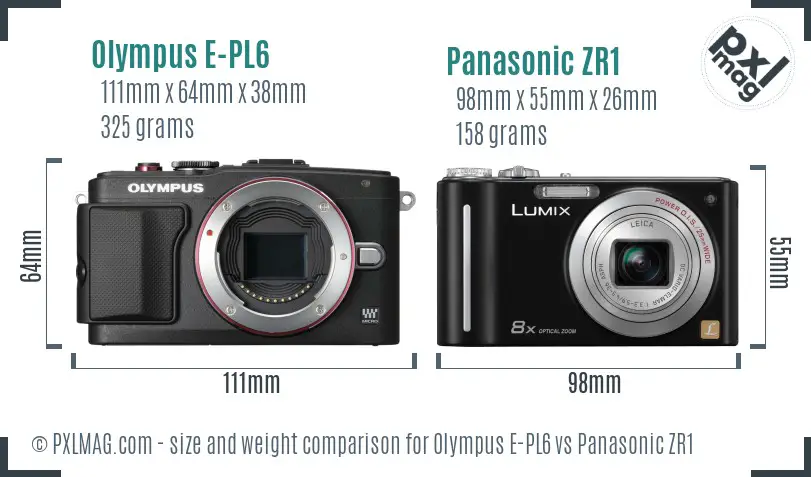 Olympus E-PL6 vs Panasonic ZR1 size comparison