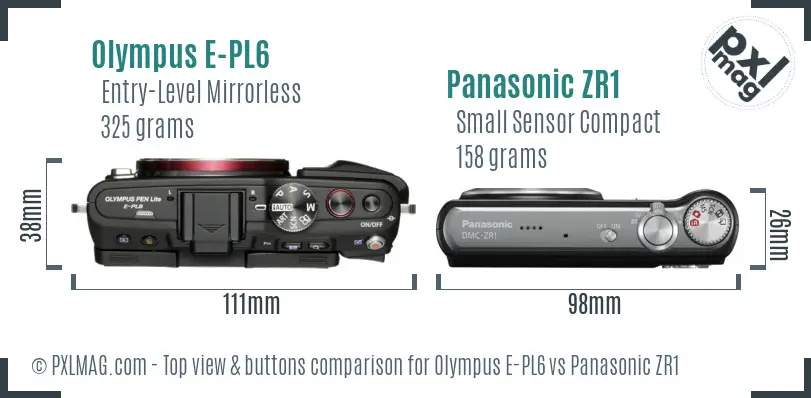 Olympus E-PL6 vs Panasonic ZR1 top view buttons comparison