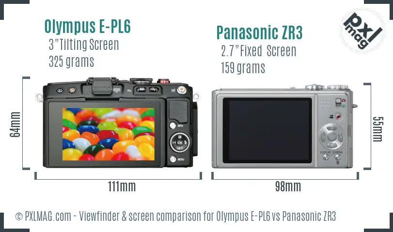 Olympus E-PL6 vs Panasonic ZR3 Screen and Viewfinder comparison