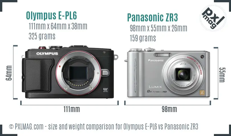 Olympus E-PL6 vs Panasonic ZR3 size comparison