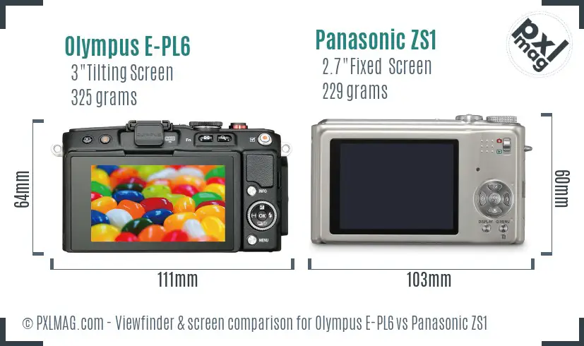 Olympus E-PL6 vs Panasonic ZS1 Screen and Viewfinder comparison
