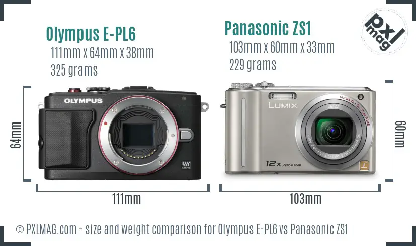 Olympus E-PL6 vs Panasonic ZS1 size comparison