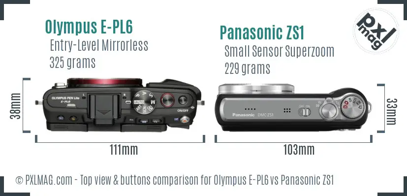Olympus E-PL6 vs Panasonic ZS1 top view buttons comparison