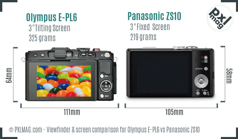 Olympus E-PL6 vs Panasonic ZS10 Screen and Viewfinder comparison