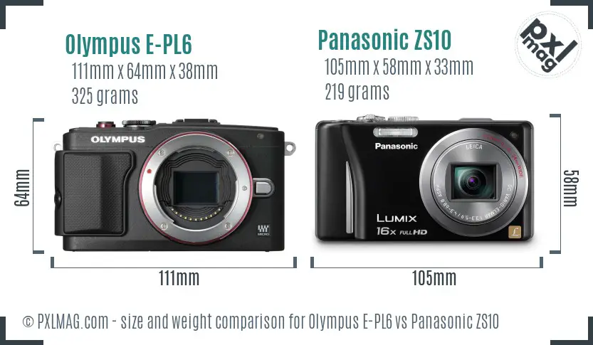Olympus E-PL6 vs Panasonic ZS10 size comparison
