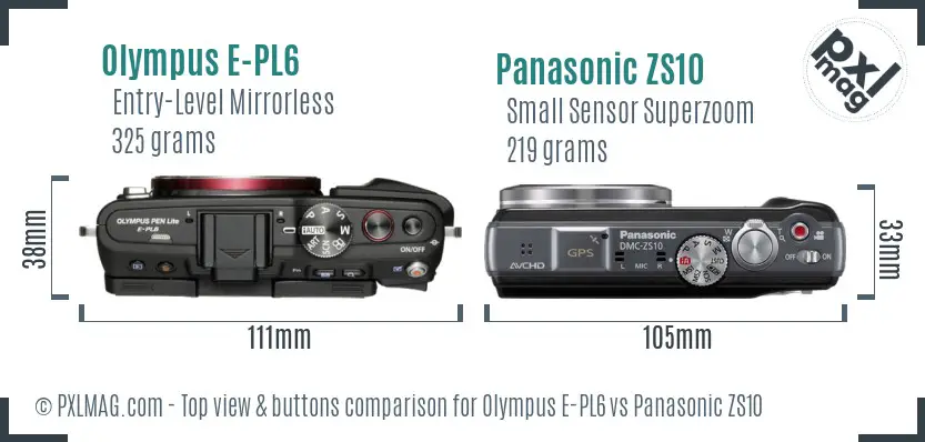 Olympus E-PL6 vs Panasonic ZS10 top view buttons comparison