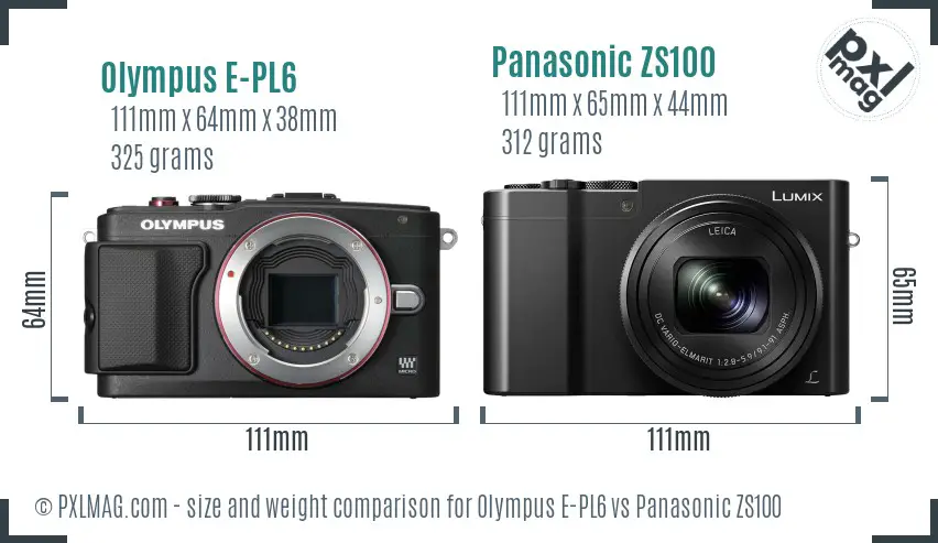 Olympus E-PL6 vs Panasonic ZS100 size comparison