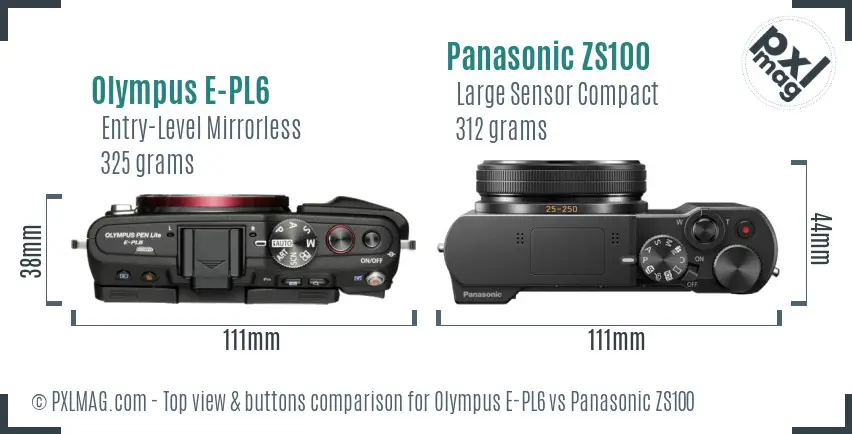 Olympus E-PL6 vs Panasonic ZS100 top view buttons comparison