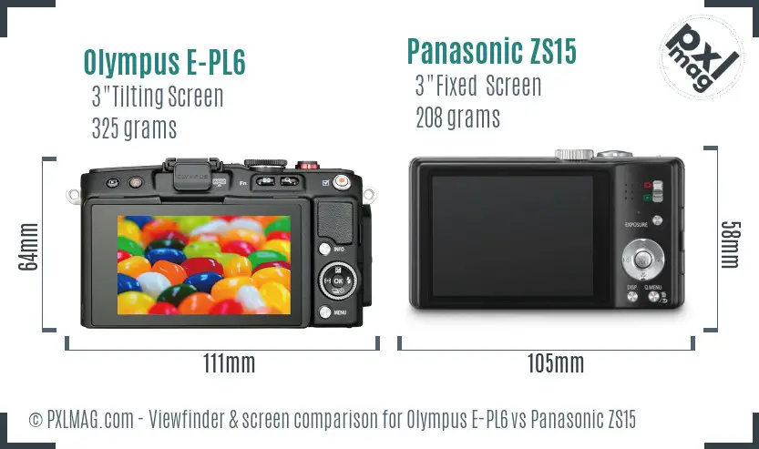 Olympus E-PL6 vs Panasonic ZS15 Screen and Viewfinder comparison