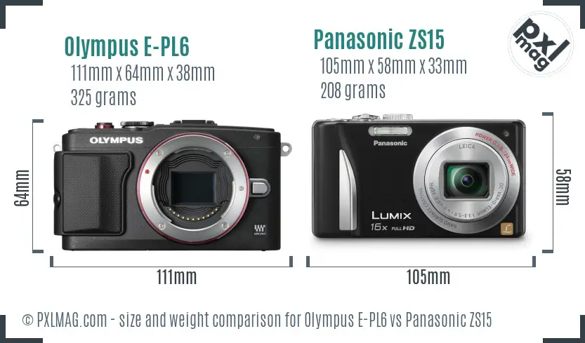 Olympus E-PL6 vs Panasonic ZS15 size comparison