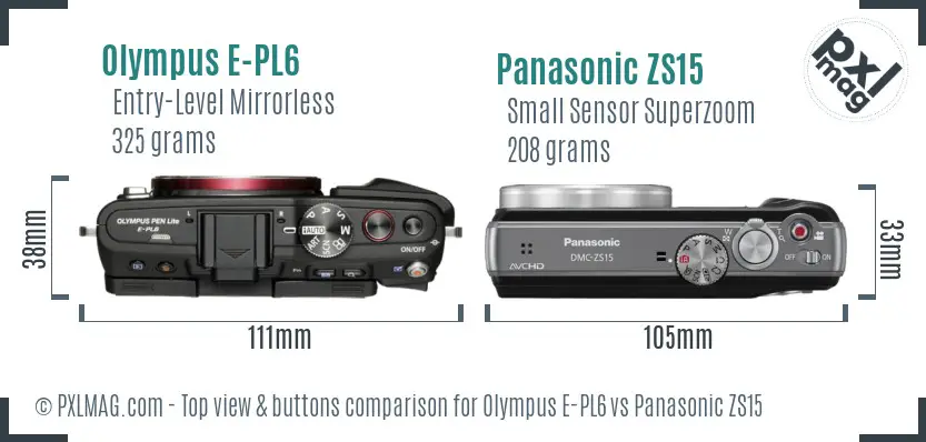 Olympus E-PL6 vs Panasonic ZS15 top view buttons comparison