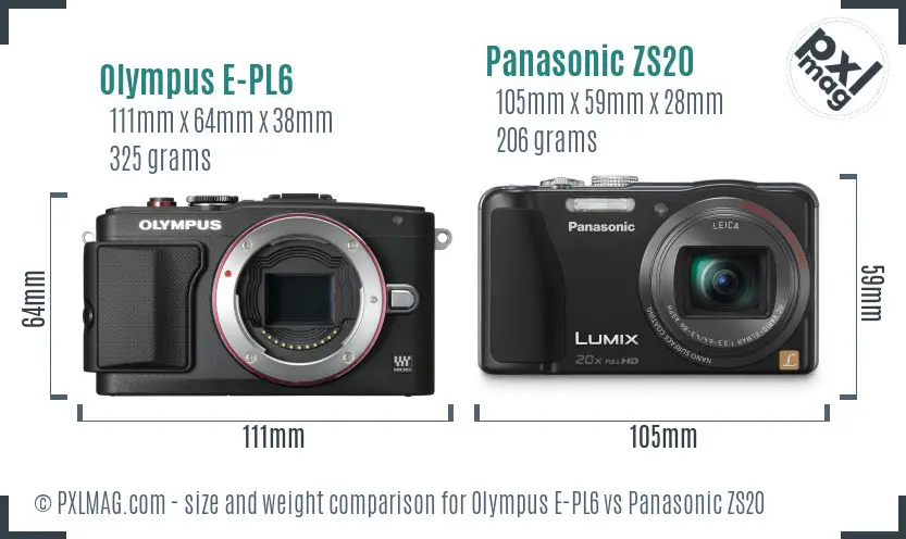 Olympus E-PL6 vs Panasonic ZS20 size comparison