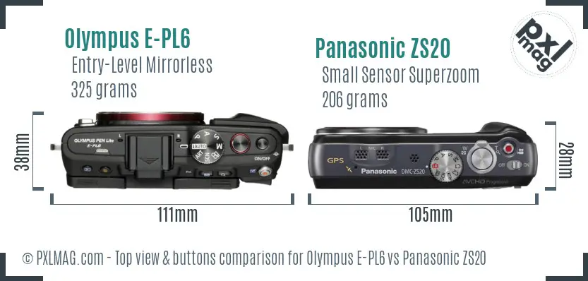 Olympus E-PL6 vs Panasonic ZS20 top view buttons comparison