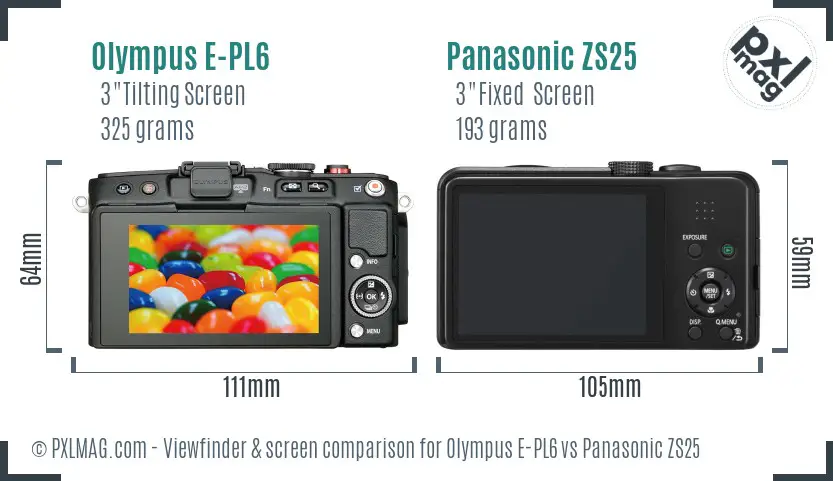 Olympus E-PL6 vs Panasonic ZS25 Screen and Viewfinder comparison