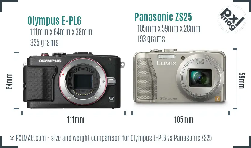 Olympus E-PL6 vs Panasonic ZS25 size comparison