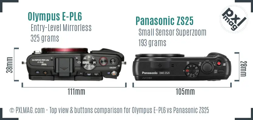 Olympus E-PL6 vs Panasonic ZS25 top view buttons comparison