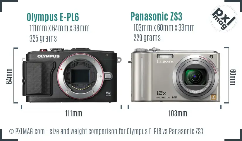 Olympus E-PL6 vs Panasonic ZS3 size comparison